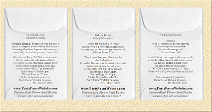 Samples of Flower Seed Favor backs