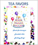 Birthday Party Tea Favor Packets personalized
