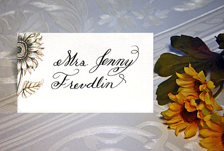 Calligraphy Wedding Place Card with floral design