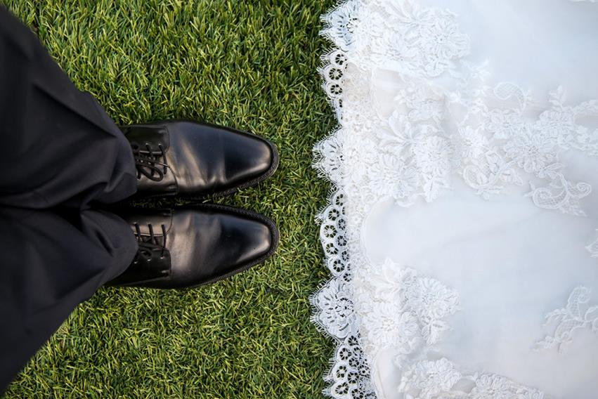Bridal Gown and Grooms Shoes 